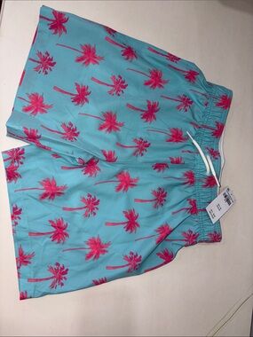 abercrombie kids Turquoise Swim Trunks with Pink Palm Print